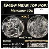 1942-p Mercury Dime Near Top Pop! 10c ms67+ fsb SE