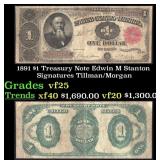 1891 $1 Treasury Note Edwin M Stanton Grades vf+ S