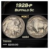 1928-p Buffalo Nickel 5c Grades ms64
