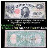 1917 $1 Large Size Legal Tender Note Grades vf+ Si