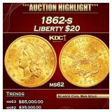 1862-s Gold Liberty Double Eagle $20 ms62 USCG