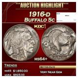 1916-d Buffalo Nickel 5c ms64+ SEGS