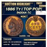 1886 Ty I Indian Cent TOP POP! 1c ms66+ rb SEGS