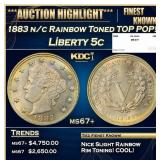 1883 n/c Liberty Nickel Rainbow Toned TOP POP! 5c