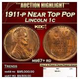 1911-p Lincoln Cent Near Top Pop 1c ms67+ rd SEGS