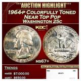 1964-p Washington Quarter Colorfully Toned Near To