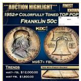1952-p Franklin Half Dollar Colorfully Toned TOP P