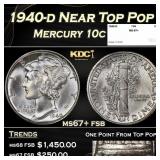 1940-d Mercury Dime Near Top Pop 10c ms67+ fsb SEG