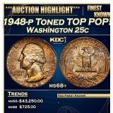 1948-p Washington Quarter Toned TOP POP! 25c ms68+