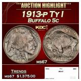 1913-p Ty I Buffalo Nickel 5c ms67 SEGS