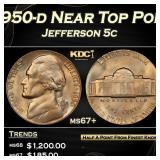 1950-d Jefferson Nickel Near Top Pop 5c ms67+ SEGS