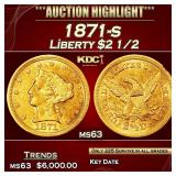 1871-s Gold Liberty Quarter Eagle $2 1/2 ms63 USCG