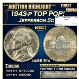 1943-p Jefferson Nickel TOP POP! 5c ms68 5fs SEGS