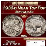 1936-d Buffalo Nickel Near Top Pop 5c ms67 SEGS