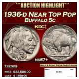 1936-d Buffalo Nickel Near Top Pop 5c ms67+ SEGS