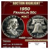 1950 Proof Franklin Half Dollar 50c pr66+ cam SEGS