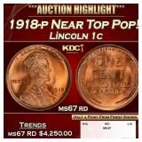 1918-p Lincoln Cent Near Top Pop! 1c ms67 rd SEGS