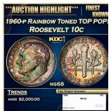 1960-p Roosevelt Dime Rainbow Toned TOP POP! 10c m