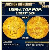 1899-s Gold Liberty Double Eagle TOP POP! $20 ms65