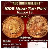 1905 Indian Cent Near Top Pop! 1c ms66+ rd SEGS