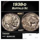 1938-d Buffalo Nickel 5c ms67 SEGS