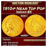 1910-p Gold Indian Half Eagle Near Top Pop $5 ms65