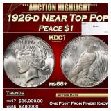 1926-d Peace Dollar Near Top Pop $1 ms66+ SEGS