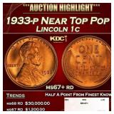 1933-p Lincoln Cent Near Top Pop 1c ms67+ rd SEGS
