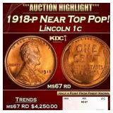 1918-p Lincoln Cent Near Top Pop! 1c ms67 rd SEGS