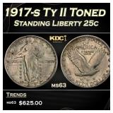 1917-s Ty II Standing Liberty Quarter Toned 25c Gr