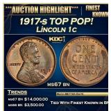 1917-s Lincoln Cent TOP POP! 1c ms67 bn SEGS