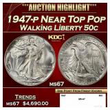 1947-p Walking Liberty Half Dollar Near Top Pop 50