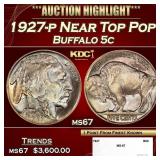 1927-p Buffalo Nickel Near Top Pop 5c ms67 SEGS