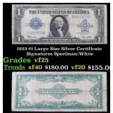 1923 $1 large size Silver Certificate Grades vf+ S