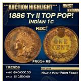 1886 Ty II Proof Indian Cent TOP POP! 1c pr65+ rb