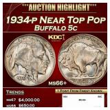 1934-p Buffalo Nickel Near Top Pop 5c ms66+ SEGS
