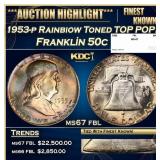1953-p Franklin Half Dollar Rainbiow Toned TOP POP