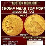 1909-p Gold Indian Quarter Eagle Near Top Pop! $2