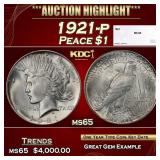 1921-p Peace Dollar $1 ms65 SEGS