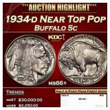 1934-d Buffalo Nickel Near Top Pop 5c ms66+ SEGS