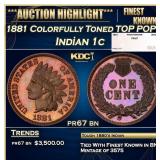1881 Proof Indian Cent Colorfully Toned TOP POP! 1