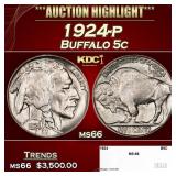 1924-p Buffalo Nickel 5c ms66 SEGS
