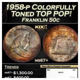 1958-p Franklin Half Dollar Colorfully Toned TOP P