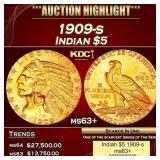 1909-s Gold Indian Half Eagle $5 ms63+ USCG
