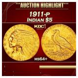 1911-p Gold Indian Half Eagle $5 ms64+ SEGS