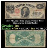 1917 $1 Large Size Legal Tender Note Grades f+ Sig