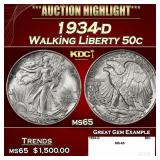 1934-d Walking Liberty Half Dollar 50c ms65 SEGS