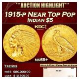 1915-p Gold Indian Half Eagle Near Top Pop $5 ms65
