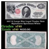 1917 $1 Large Size Legal Tender Note Grades xf Sig