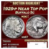 1929-p Buffalo Nickel Near Top Pop 5c ms67 SEGS